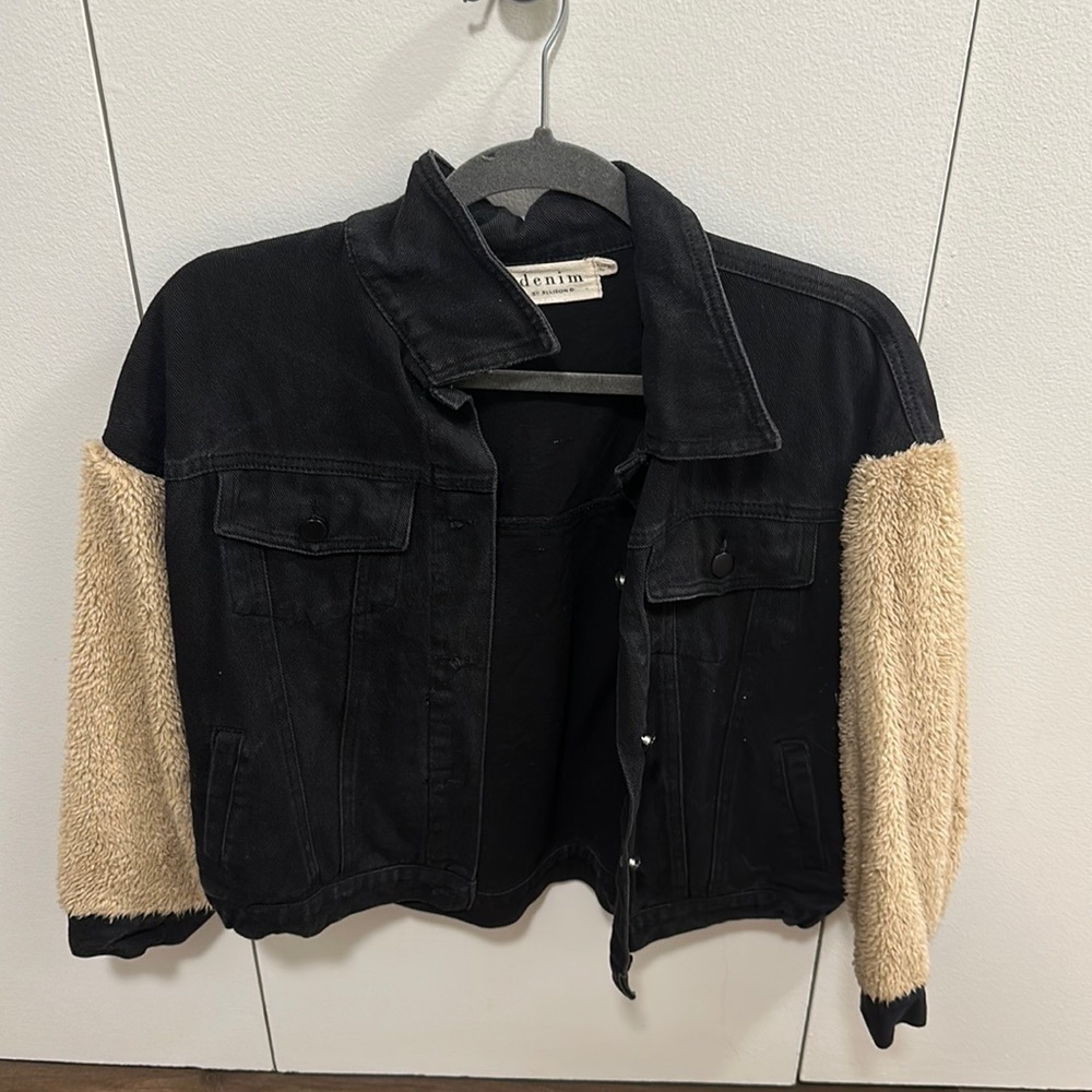 Black denim jacket with soft sleeve
